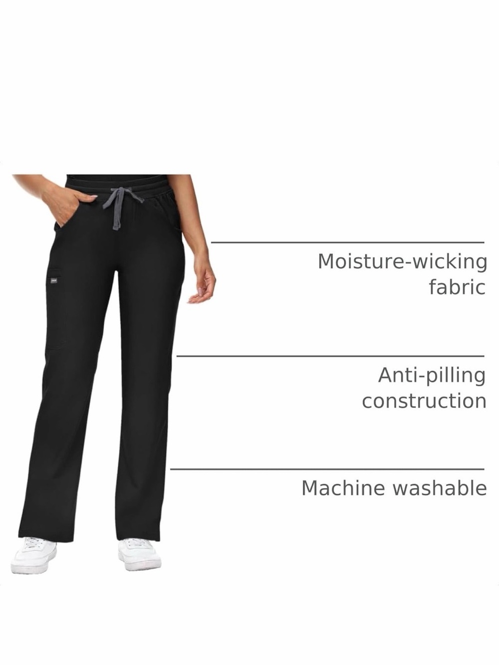 Women's Moisture-Wicking Black Drawstring scrub Pants